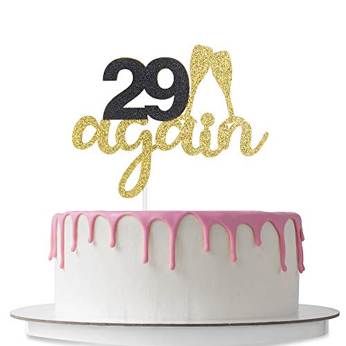29 Again Cake Topper With Champagne Glass, Happy 30Th Birthday,
