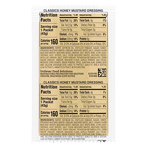 Hellmanns Classics Honey Mustard Salad Dressing Portion Control