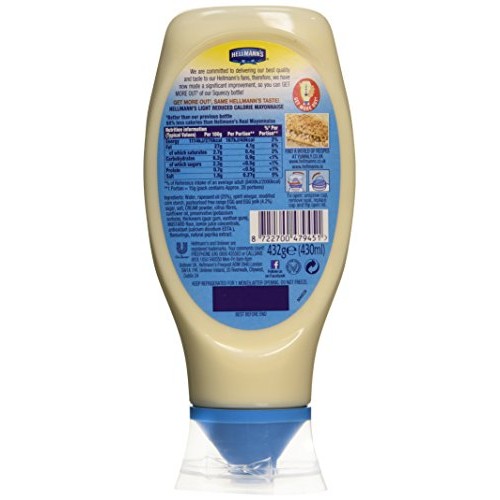 Hellmanns Light Mayonnaise Squeezy 430G