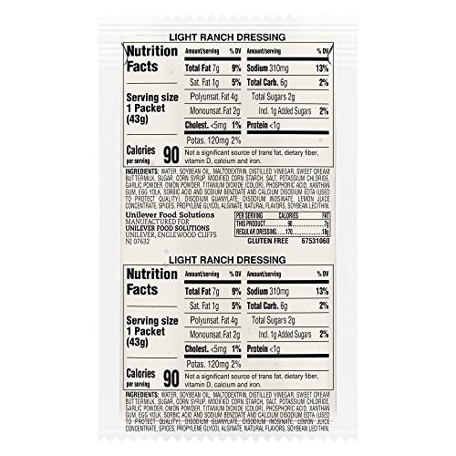 Hellmanns Light Ranch Salad Dressing Portion Control Sachets Gl