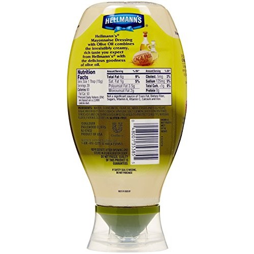 Hellmanns Mayonnaise Dressing With Olive Oil, Squeeze - 20 Oz