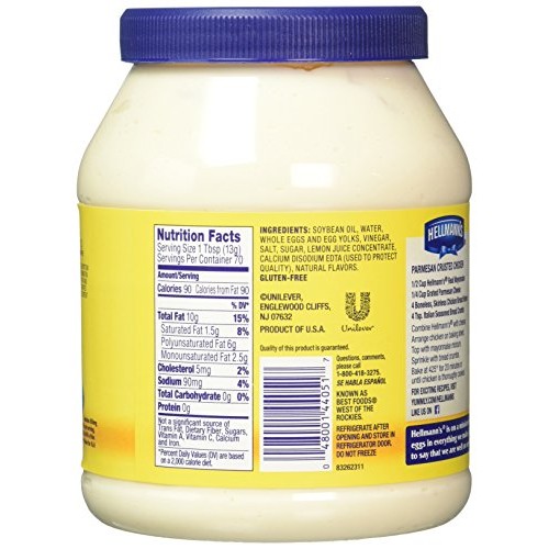 Hellmans Mayonnaise, 72 Ounce