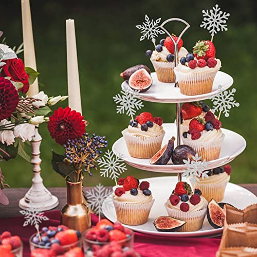 36 Pieces Snowflake Cupcake Toppers Glitter Snowflake Cake Toppe