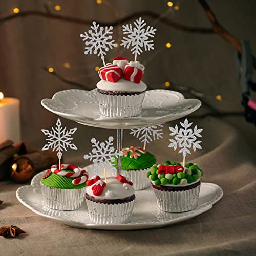 36 Pieces Snowflake Cupcake Toppers Glitter Snowflake Cake Toppe