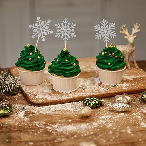 36 Pieces Snowflake Cupcake Toppers Glitter Snowflake Cake Toppe