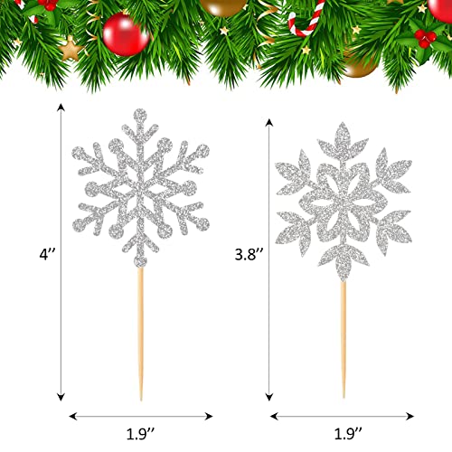 36 Pieces Snowflake Cupcake Toppers Glitter Snowflake Cake Toppe