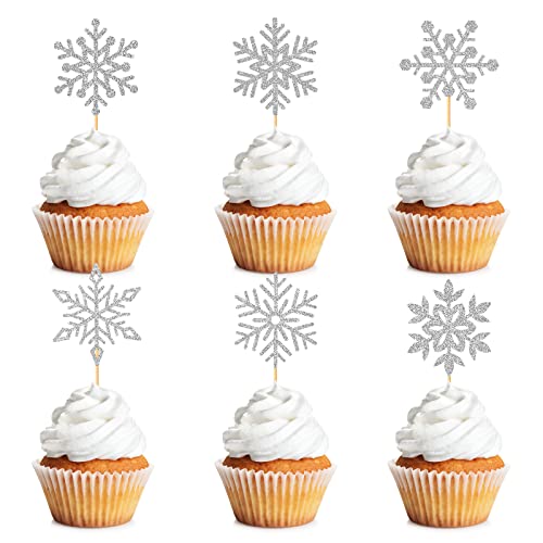36 Pieces Snowflake Cupcake Toppers Glitter Snowflake Cake Toppe