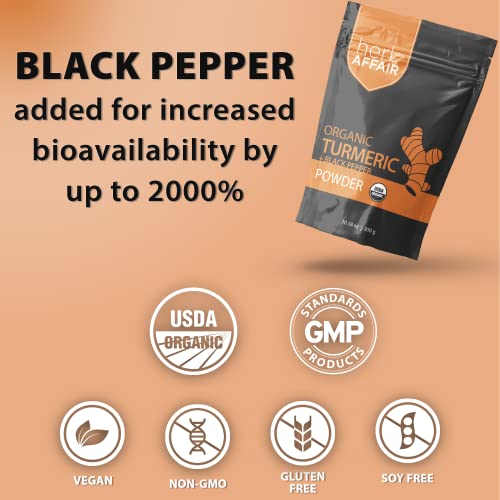 Herb Affair Organic Turmeric Root Powder - Black Pepper Added to...