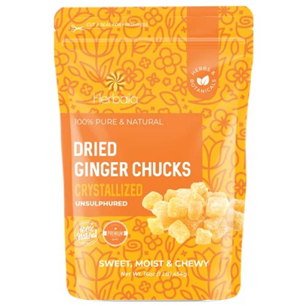 Dried Crystallized Ginger Cubes, 16 oz. Unsulphured Dried Ginger...