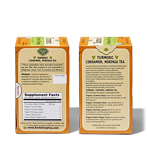 Herbal Cup Turmeric Cinnamon Moringa Tea - 16 Tea Bags Organic