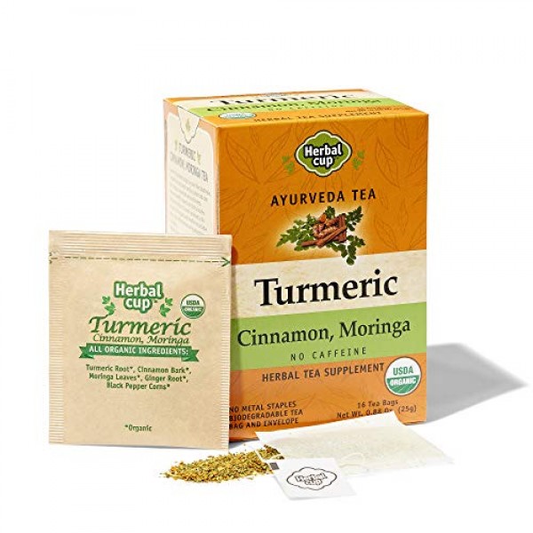 Herbal Cup Turmeric Cinnamon Moringa Tea - 16 Tea Bags Organic