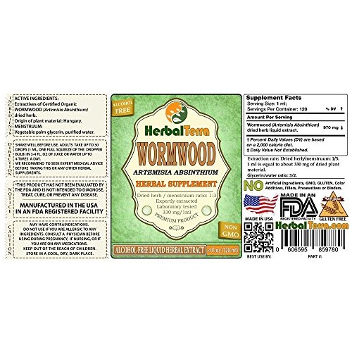 Wormwood Artemisia Absinthium Glycerite, Organic Dried Herb Al