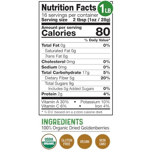 HerbaZest Goldenberries Dried Organic - 1 LB - USDA Certified, V...