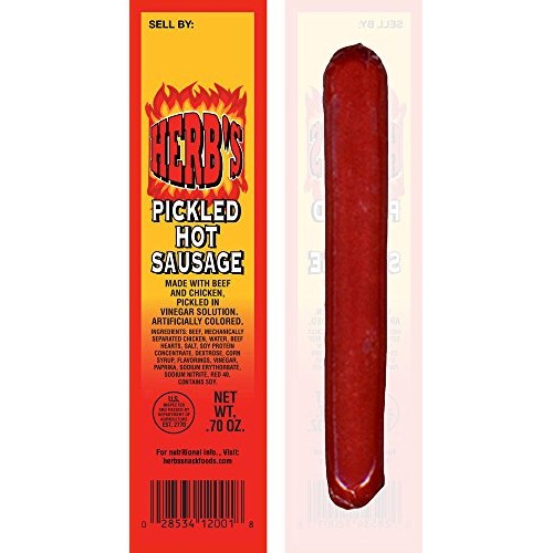 Herb’S Pickled Hot Sausages 0.7Oz Individually Wrapped - 24-Ct P
