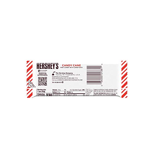 Hersheys Holiday Candy Cane Bar, Mint With Candy Bits 1.55 Oz.