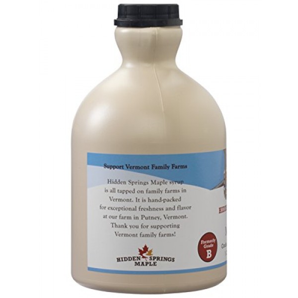 Hidden Springs 100% Natural Vermont Maple Syrup, Grade A Dark Ro...