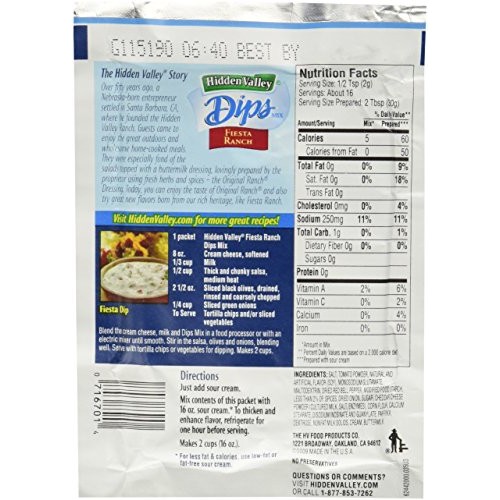 Hidden Valley Dips Mix, Fiesta Ranch, 1.1 Ounce Pack of 6