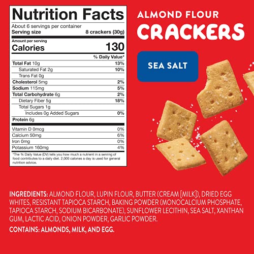 Highkey Almond Flour Crackers - Sea Salt Gluten Free Cracker, Lo