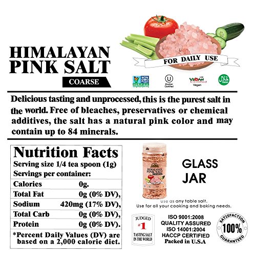 Himalayan Chef Himalayan Pink Salt, Coarse Salt, Grain, Glass Ja