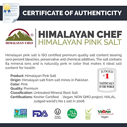 Himalayan Chef Pink Himalayan Salt, Wide Mouth Glass Jar with Co...