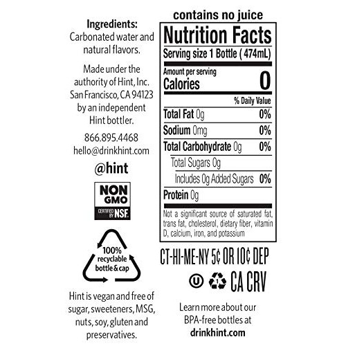 Hint Sparkling Water Peach, Pack Of 12 16.9 Ounce Bottles, Uns