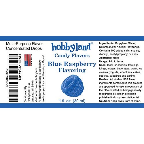 Hobbyland Candy Flavors Blue Raspberry Flavoring, 1 Fl Oz, Blu