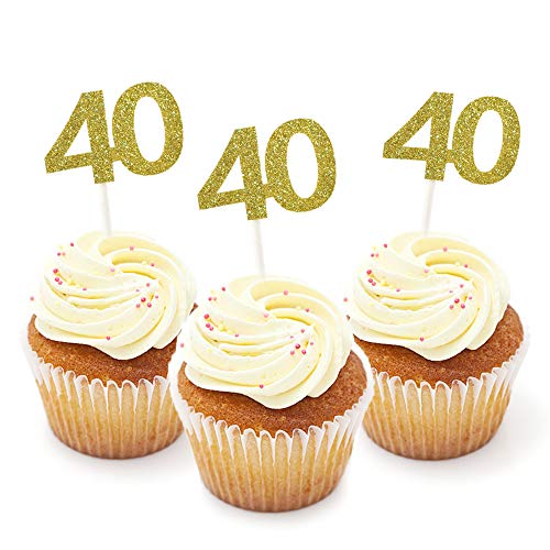 40Th Cupcake Toppers, Hokpa 40Th Birthday Cupcake Toppers, Gold