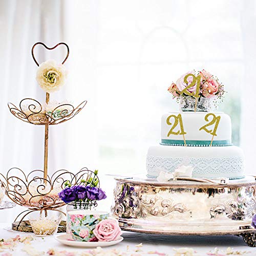 Hokpa 21St Birthday Cupcake Toppers, Gold Glitter Number 21, Adu