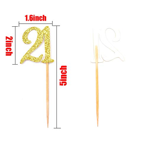 Hokpa 21St Birthday Cupcake Toppers, Gold Glitter Number 21, Adu