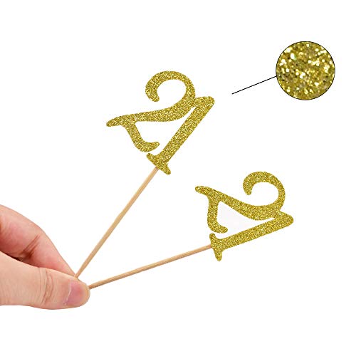 Hokpa 21St Birthday Cupcake Toppers, Gold Glitter Number 21, Adu