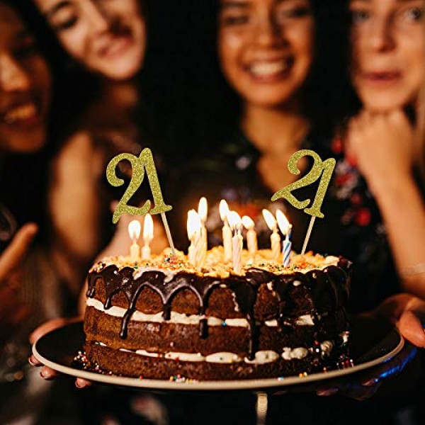 HOKPA 21st Birthday Cupcake Toppers, Gold Glitter Number 21, Adu...
