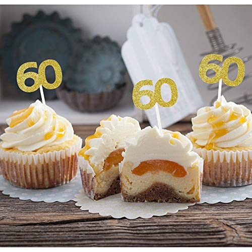 Hokpa Glitter Number 60 Cupcake Toppers, Food Picks 60Th Birthda