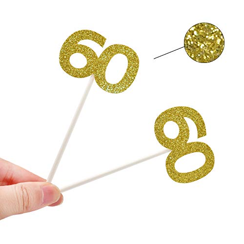 Hokpa Glitter Number 60 Cupcake Toppers, Food Picks 60Th Birthda
