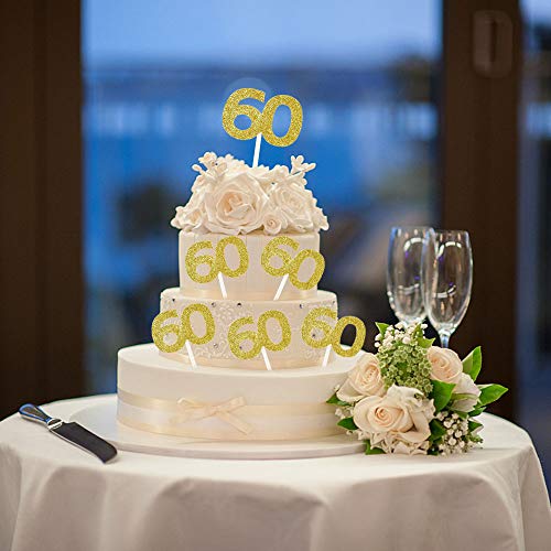 Hokpa Glitter Number 60 Cupcake Toppers, Food Picks 60Th Birthda
