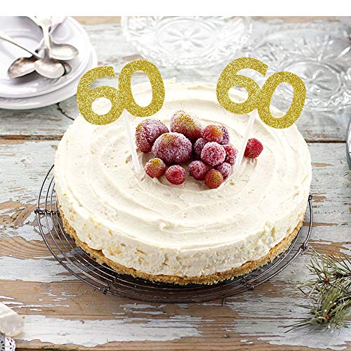 Hokpa Glitter Number 60 Cupcake Toppers, Food Picks 60Th Birthda