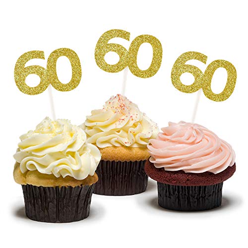 Hokpa Glitter Number 60 Cupcake Toppers, Food Picks 60Th Birthda