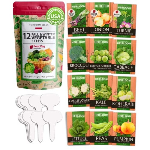 12 Fall Vegetable Seeds - USA Heirloom Non GMO Fall & Winter Veg...
