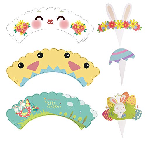 Easter Cupcake Wrappers Toppers Liners Decorations Kit Bunny Pap