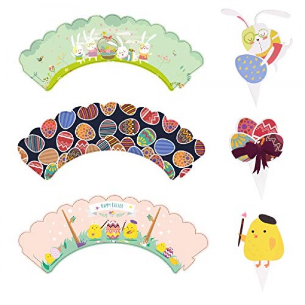 Easter Cupcake Wrappers Toppers Liners Decorations Kit Bunny Pap...