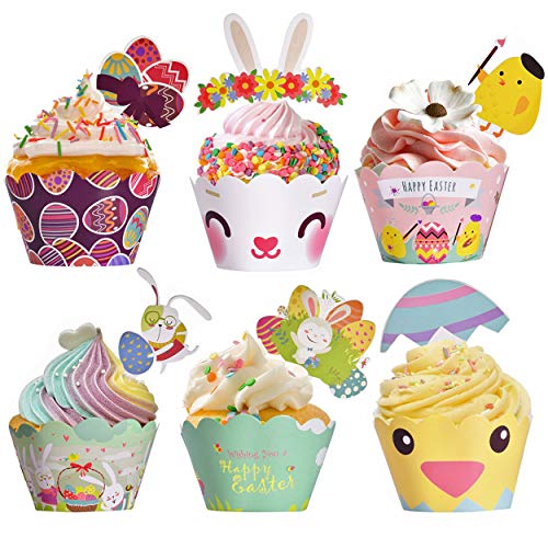 Easter Cupcake Wrappers Toppers Liners Decorations Kit Bunny Pap