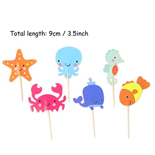 Honbay 48Pcs Double Sided Sea Creature Adorable Dessert Muffin C