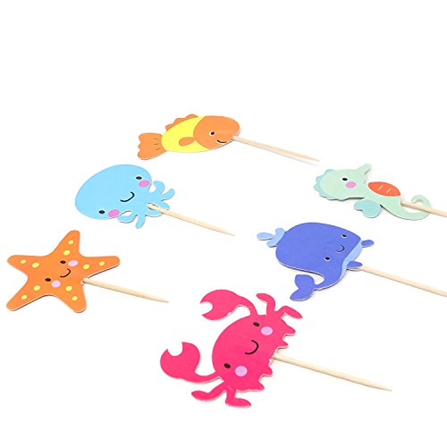 Honbay 48Pcs Double Sided Sea Creature Adorable Dessert Muffin C