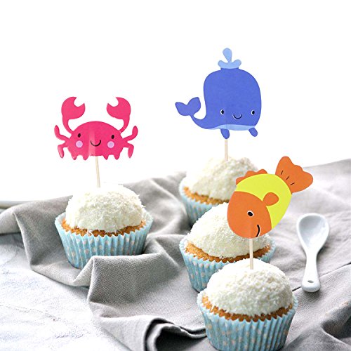 Honbay 48Pcs Double Sided Sea Creature Adorable Dessert Muffin C