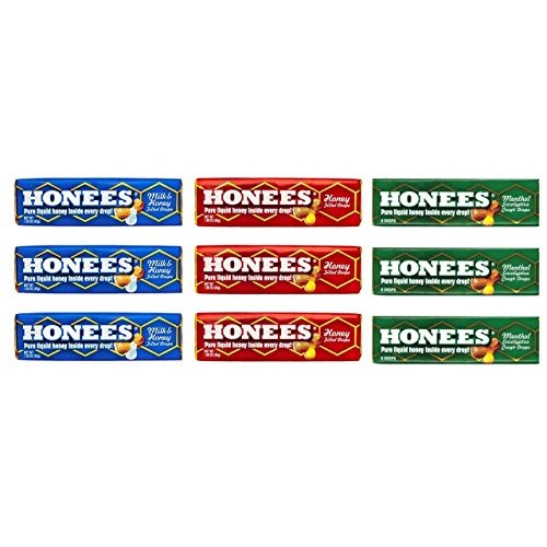 Honees Honey Drops 3 Flavor 9 Pack Variety Bundle, 3 Each: Milk