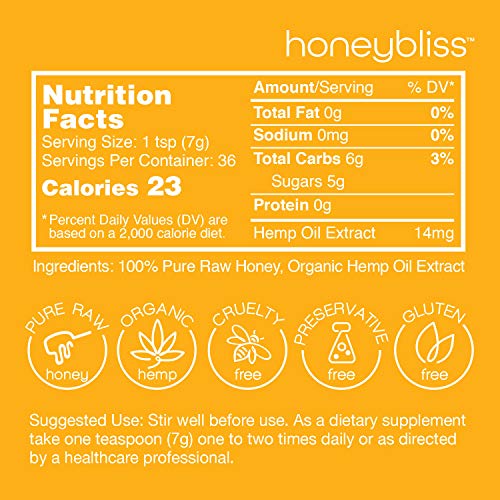 Honeybliss – Mango Flavored Raw Clover Honey With 500Mg Hemp Ext