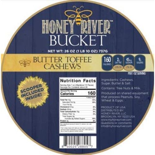 Butter Toffee Cashews By Honey River | Candied Nuts Bucket With