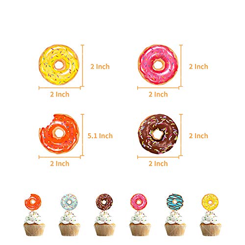 Hongkai 24Pcs Summer Donut Themed Doughnut Cake Toppers Cupcake