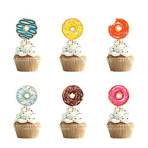 Hongkai 24Pcs Summer Donut Themed Doughnut Cake Toppers Cupcake