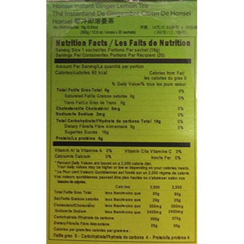 Lemon Honsei Instant Ginger Honey Tea 15 G/0.525Oz -20 Sachets