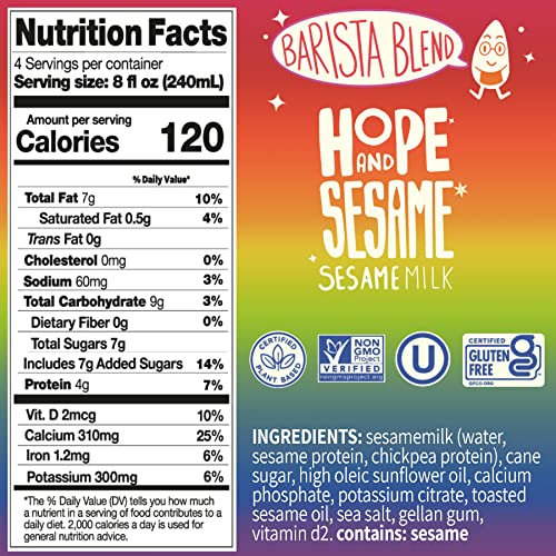 Hope and Sesame Barista Blend Sesame Milk 32oz carton, 6-pack ...